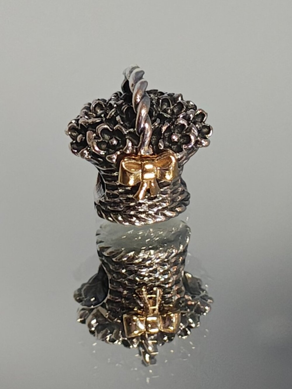 Authentic Pandora Forever Bloom Basket 790960 Retired 14K Gold Sterling Charm - Picture 6 of 11